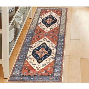 Pauwer Kitchen Rugs Non Slip Washable Kitchen Mats for Floor Farmhouse Kitchen Floor Mat Runner Rug Boho Kitchen Sink Rug Carpet for Kitchen Hallway Laundry Room, Rust