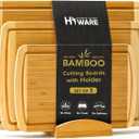 Hiware Extra Large Bamboo Cutting Board with Holder, Durable Wood Cutting Board for Kitchen with Juice Grooves & Built-in Handles, Heavy Duty Chopping Board for Meat, Vegetables - Two Tone, Set of 3