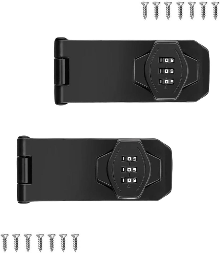 Password Rotary Hasp Locks, 2 Pack Door Security Slide Latch Lock,Black Digit Combination Lock for Small Doors, Cabinets, Barn Door, Bathroom, Outdoor, Garage, Garden (4 Inch)