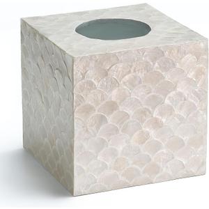 CHI AN HOME 5.8 Capiz Tissue Box Cover, Square Decorative Tissue Holder with Bottom Slider, Handmade Bathroom Accessories, Elegant White Cube for Vanity, Bedroom, Office & Coastal Decor (Natural)