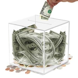 DMTINTA Clear Piggy Bank for Adults and Kids - Transparent, Must Break to Open, Acrylic Unopenable Bank to Help Budget and Save - 4.7 * 4.7 * 4.7 (Small)