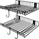2 Pack Garage Wall Shelf, Wall Mounted Storage Shelves, Heavy Duty Metal Shelves for Room Wall, Loads 130 LBS Floating Shelves Mesh Storage Rack for Garage, Office, Basement, Wall Cabinet and Kitchen