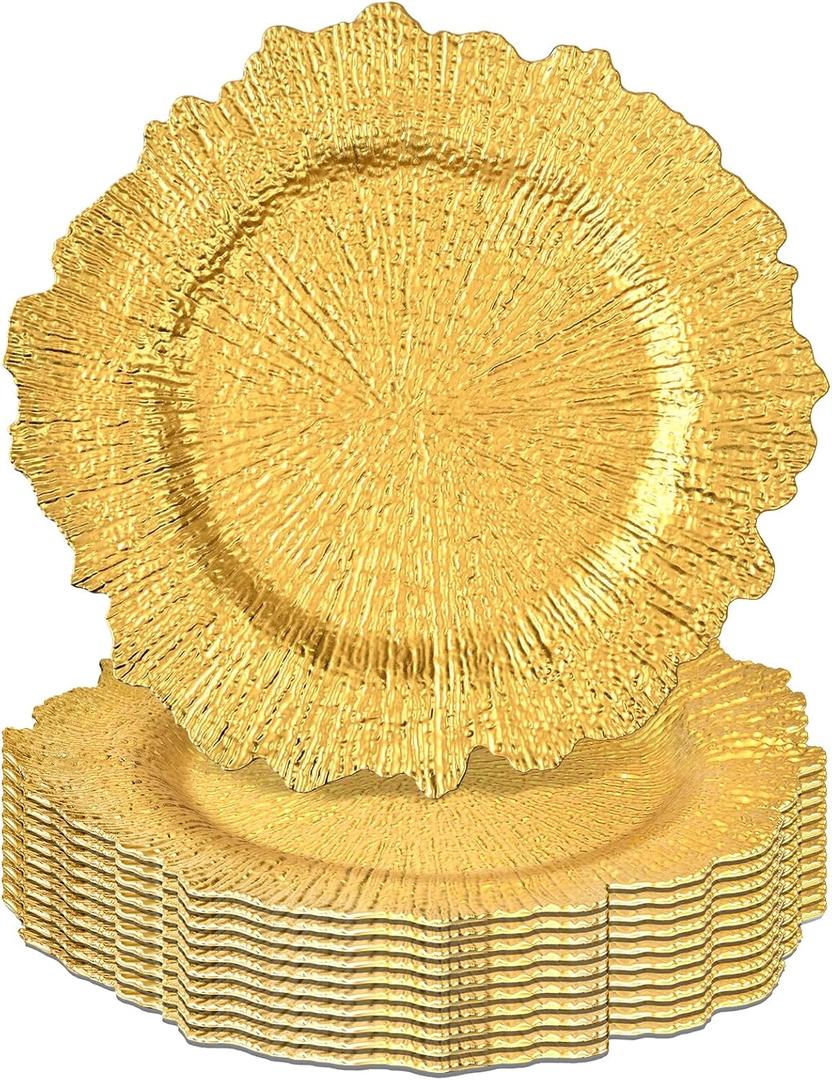 Gold Charger Plates Bulk 10Pcs - 13" Elegant Gold Chargers for Dinner Plates, Wedding & Event Decorative Charger Plates Set
