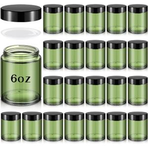 Domensi 24 Pcs 6oz Glass Jars with Lids Leakproof Round Airtight Empty Cosmetic Jars with Inner Liners Lid for Storing Lotions Spices Ointments Candle Making Food Storage (Olive Green)