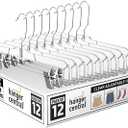 Hanger Central Premium 14 Inch Clear Pants Hangers with Adjustable Clips - 12 Pack Space-Saving Skirt Hangers - Non-Slip Heavy Duty Plastic Closet Organizers with 360 Swivel Hook