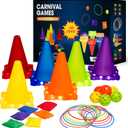 Plastic Cones and Rings with LED Lights, Ring Toss 3 in 1 Game for Adults Carnival Game for Kids, Ring Toss,Balls and Bean Bag Hard Plastic Cones Birthday Party, Gift Kids Age 4 5 6 7 8 9 and Up