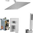 Shower System Brushed Nickel Bathroom Rainfall Shower Faucet Set Complete Wall Mounted 8 Inch Shower Head and Handle Set with Rough-in Valve Body and Trim Kit