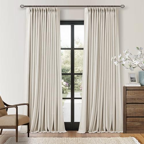 94 Inch Natural Blackout Linen Curtains 2 Panels Set for Bedroom Living Nursery Neutral Pinch Pleated 100% Black Out Thermal Insulated Curtain for Energy Efficient Pinch Pleat Drape 40x94, Greige