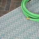 JONATHAN Y Concentric Squares Indoor Outdoor Runner Rug 2X8 Aqua/Light Gray, Chevron Modern for Backyard, Patio, Porch, Easy-Cleaning, High Traffic, Pet-Friendly, Non-Shedding (SMB206A-28)