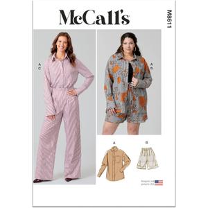 McCall's M8611BB Women's Semi-Fitted Shirt, High-Rise Shorts and Pants Sewing Pattern Packet, Design Code M8611, Sizes 20W-22W-24W-26W-28W