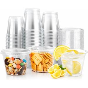 50Sets - 9oz, Plastic Cups with Lids, Clear Disposable Cups, Clear Plastic Cups with Flat Lids No Hole for Jello, milkshake, Ice Cream, Pudding, Snacks, Cakes, Fruits and Cold Drinks