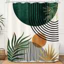 KOMLLEX Mid Century Green Boho Shower Curtain, Abstract Modern Shower Curtains for Bathroom, Plant Botanical Minimalist Leaf Arch Sun Fabric Liner Waterproof Polyester 12 Pack Hooks 60Wx72L Inches