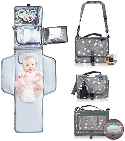 Portable Changing Pad, Baby Portable Diaper Changing Pad for Boys and Girls |Long Large Changing Pad with Wipes Pocket | Lightweight and Waterproof Travel Diaper Station Kit with Cushioned Pad