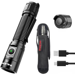 J81 Tactical Rechargeable Flashlight with Holster, 1300 Lumen Super Bright IP68 Waterproof Dual Button Flashlight for Tactical Games Outdoor
