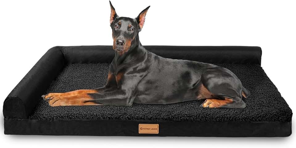 Patas Lague Orthopedic Jumbo Dog Bed for Extra Large Dogs 56''X40'', Waterproof L Bolster Pet Sofa Beds with Removable Washable Cover, Soft Comfortable Pet Couch Crate Mat with Nonskid Bottom, Black OEKO-TEX STANDARD 100