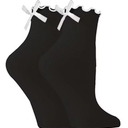 1 Black Pair Womens Bow Socks Ruffle Casual Crew Socks Cute Black Soft Breathable Cotton Frilly Ankle Socks, One size
