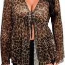 Floerns Women's Plus Size Boho Tops V Neck Bell Long Sleeve Tie Front Tee Shirts Concert Outfits (Deep Brown), 4XL Plus