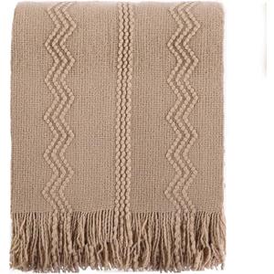 BATTILO HOME Tan Throw Blanket for Bed, Boho Decorative Couch, Taupe Home Decor, 50"x60"