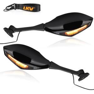 LKV Motorcycle Rear View Mirrors with Turn Signals LED Compatible with Honda CBR250R CBR300R CBR500R CBR600RR CBR600 F4 F4I CBR1000RR Rear Mirror Replacement (Black)