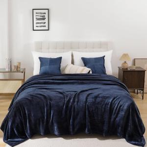 Navy Blue Twin Size Fleece Throw Blanket for Bed Couch, Soft Warm Fuzzy Cozy Blankets for Women Men, 300GSM Room Decor Flannel Microfiber Blankets for All Seasons, 60x80 Inches