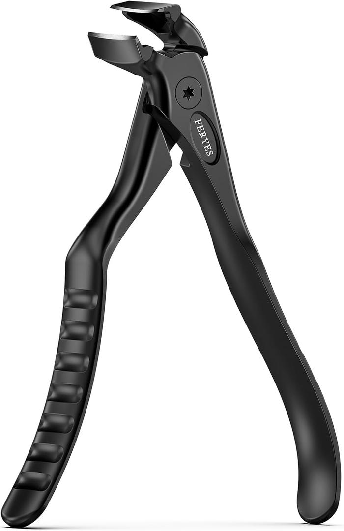 FERYES Ergonomic Non-Slip Long Handle Nail Clippers for Seniors, Unique Angled Head Curve Wide Jaw Opening Toenail Clipper with Catcher for Thick Toenails and Fingernails (Black (Large))