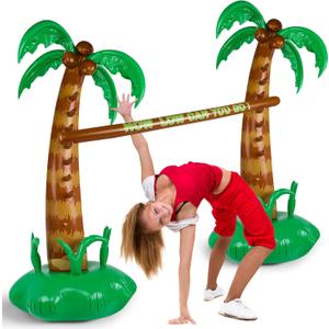 Fovths 75 Inch Hawaiian Inflatable Limbo Party Game Set Palm Tree Limbo Outdoor Game Set Tropical Theme Fun for Summer Indoor Outdoor Beach Pool Birthday Party Game Activities
