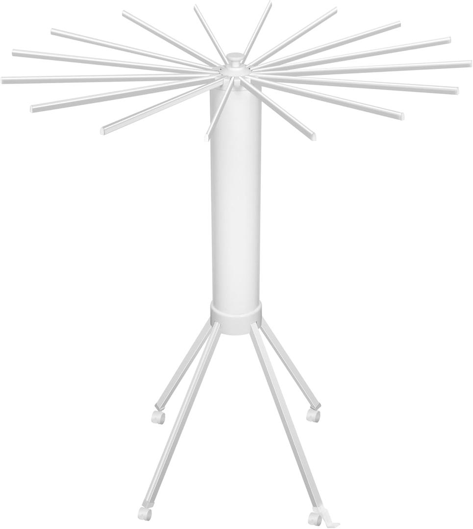 Tripod Modern Clothes Drying Rack, 16 Rods Foldable Drying Rack Clothing for Laundry, 4 Leg with Wheels Collapsible Portable Dryers for Indoor &Outdoor, White & Sliver