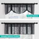 Home Queen Linen Look Tie Up Valance Curtain, Semi Sheer Balloon Valence for Home Decoration, Length Adjustable Drape for Living Room and Bedroom, 54 X 20 Inch, Black