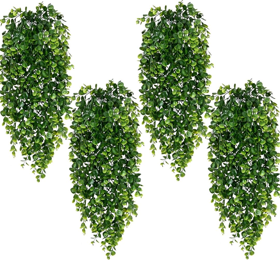 Waipfaru 4Pcs Fake Hanging Plants 2.7ft Fake Plants Eucalyptus Leaves UV Resistant Fake Vines Ivy Artificial Plants Outdoor Faux Plants Indoor Bedroom Living Room Boho Wall Porch Shelf Decor
