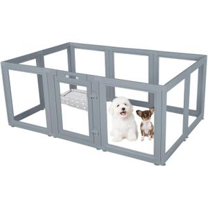 Clear Dog Play Pen - Easy Assemble Durable Plastic Acrylic Dog Playpen - Dog Playpen Indoor, Puppy Playpen, Cat Playpen, Small Animal Playpen, Dog Play Pen Indoors (Grey, 23.6" H, 10PCS)