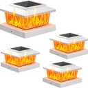 VOLISUN Solar Fence Post Lights 4pack, White Solar Deck Cap Flame Light Outdoor Waterproof, High Brightness Flickering Flame SMD LED Lighting, for 4x4 Wooden/ 4x4 5x5 Vinyl Post