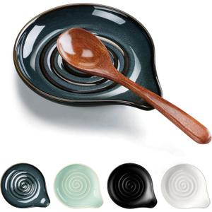 HaWare Spoon Rest for Stove Top, 5.1" Ceramic Spoon Holder for Kitchen Utensils, Coffee Spoons, Spatula, Heat-Resistant Cooking Utensil Rest for Kitchen Counter Decor, Ink Blue