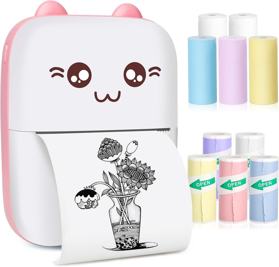 Mini Pocket Printer, Gifts for kids, Portable Thermal Printer for Pictures/Retro-Style Photos/Receipts/Notes/Lists/Label/ Memo/QR Codes, Bluetooth Wireless Smart Printer with Android or iOS APP (PINK)