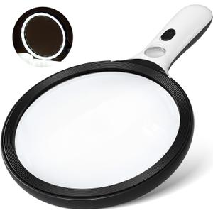 Magnifying Glass with Light Large 5" Lens, Handheld Illuminated Lighted Magnifier 24LED 1UV Light for Seniors, Reading, Coins, Jewelry, Close Work (Black)