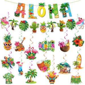 ALOHA Summer Hawaiian Party Decorations,Includes Tropical ALOHA Banner, Flamingo,Palm Leaf Pineapple Banner and Hanging Swirls,Vibrant Luau, Beach, or Hawaiian Theme Party Supplies (Colorful)
