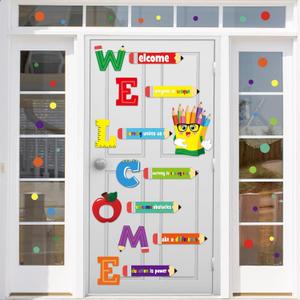Cinrobiye Welcome Window Door Clings Stickers,Welcome Poster for Classrooms Door Decorations Back to School Party Teachers Supplies for Preschool Kindergarten Elementary Wall Glass Blackboard Decor