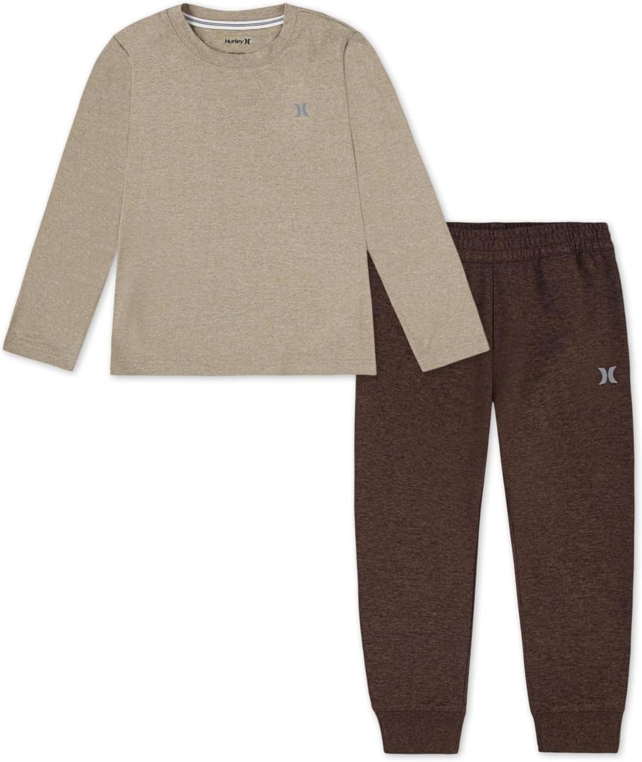 Hurley Boys' Long Sleeve Soft Basic T-shirt and Joggers 2-piece Outfit Set (M)