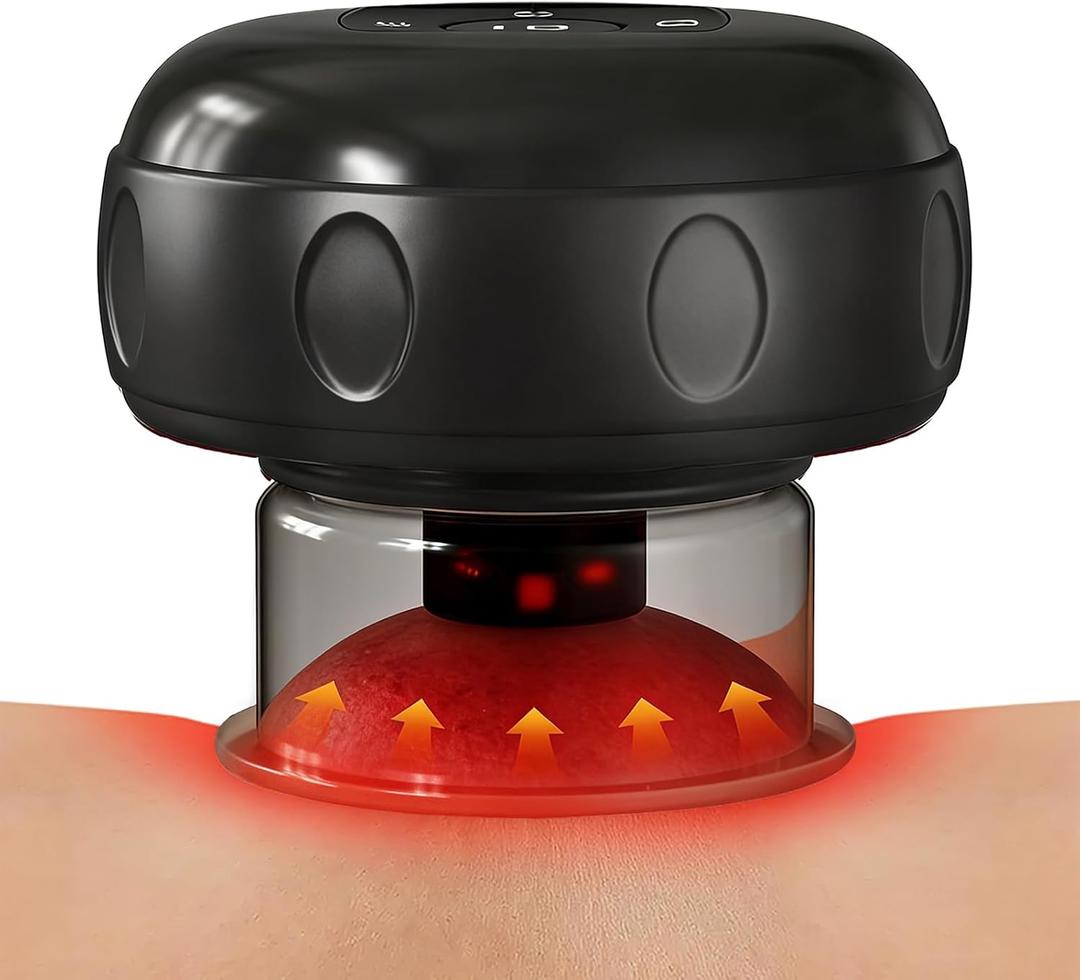 5-in-1 Smart Dynamic Cupping Therapy Massager Set, 12 Levels Heat & Suction Cupping Kit for Massage Therapy With Red Light Therapy for Targeted Pain Relief, Knots, Aches, Muscle Soreness(Black)