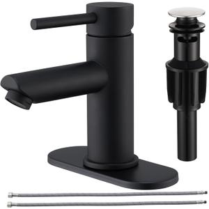 Bathroom Faucets with Pop Up Drain, Stainless Steel Single Handle Bathroom Sink Faucets with Water Faucet Supply Lines for Farmhouse RV Vanity(Matte Black) Bathroom Faucets with Pop Up Drain, Stainless Steel Single Handle Bathroom Sink Faucets with Water Faucet Supply Lines for Farmhouse RV Vanity(Matte Black)