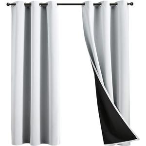 100% Blackout Curtains 63 inch Length for Bedroom, Thick Noise Reduction Thermal Insulated Grommet Window Drapes Room Darkening Curtains for Living Room, 2 Panels (42x63 inches,Off White)