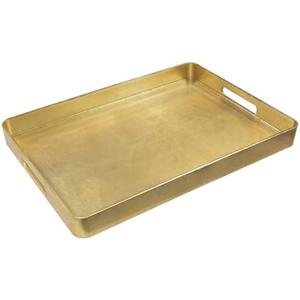 MAONAME Gold Decorative Tray with Handles, Foil Serving Tray for Ottoman, Rectangular Coffee Trays for Living Room, Bathroom, 16.7" L x 11.8" W x 1.6" H