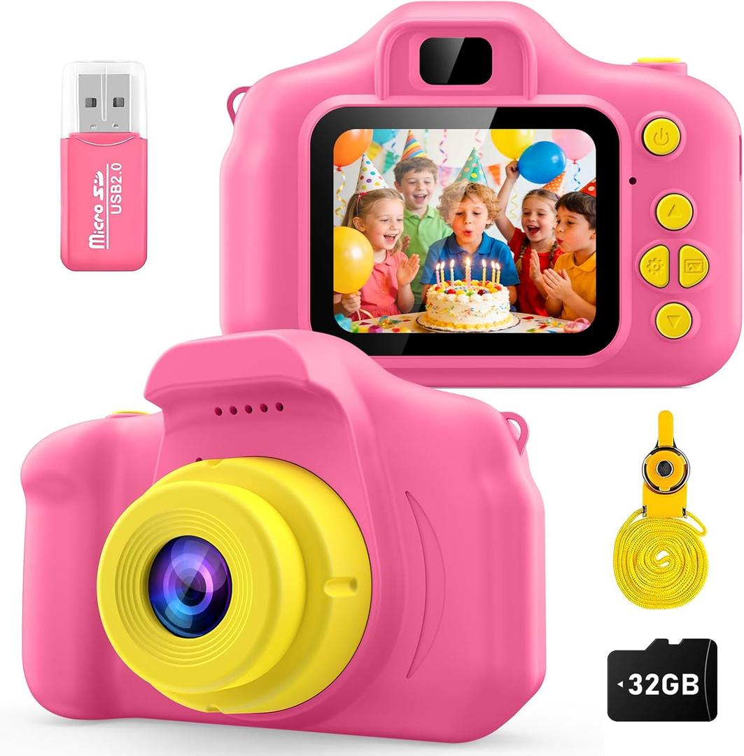 Desuccus Kids Camera for Girls 3-12, 1080P HD Digital Camera with 32GB SD Card - Toddler Camera, Christmas Birthday Gift Toys for 4 5 6 7 8 9 10 11 Year Old Girls (Pink)