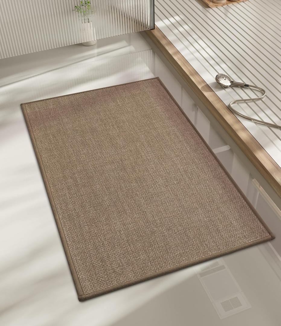 chakme Bathroom Rugs Mat 32x17, Ultra Thin Non Slip Bath Mat Quick Dry Absorbent Bath Mat for Bathroom Floor, (Dark Beige, 32"x17")