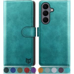 SUANPOT Compatible with Samsung Galaxy S26 Plus Wallet case with RFID Blocking Credit Card Holder,Flip Book PU Leather Protective Cover Women Men for Samsung S26 Plus Phone case Blue Green