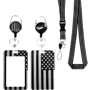2 x ID Badge Holder with Lanyard, Lanyards for Id Badges Reel Retractable Heavy Duty Removable Name Tag Holder, American Flag Lanyard for ID, Nurse Teacher Office Gifts