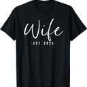 Wife Est 2025 Just Married Honeymoon Wedding Couples T-Shirt, Black, Small 