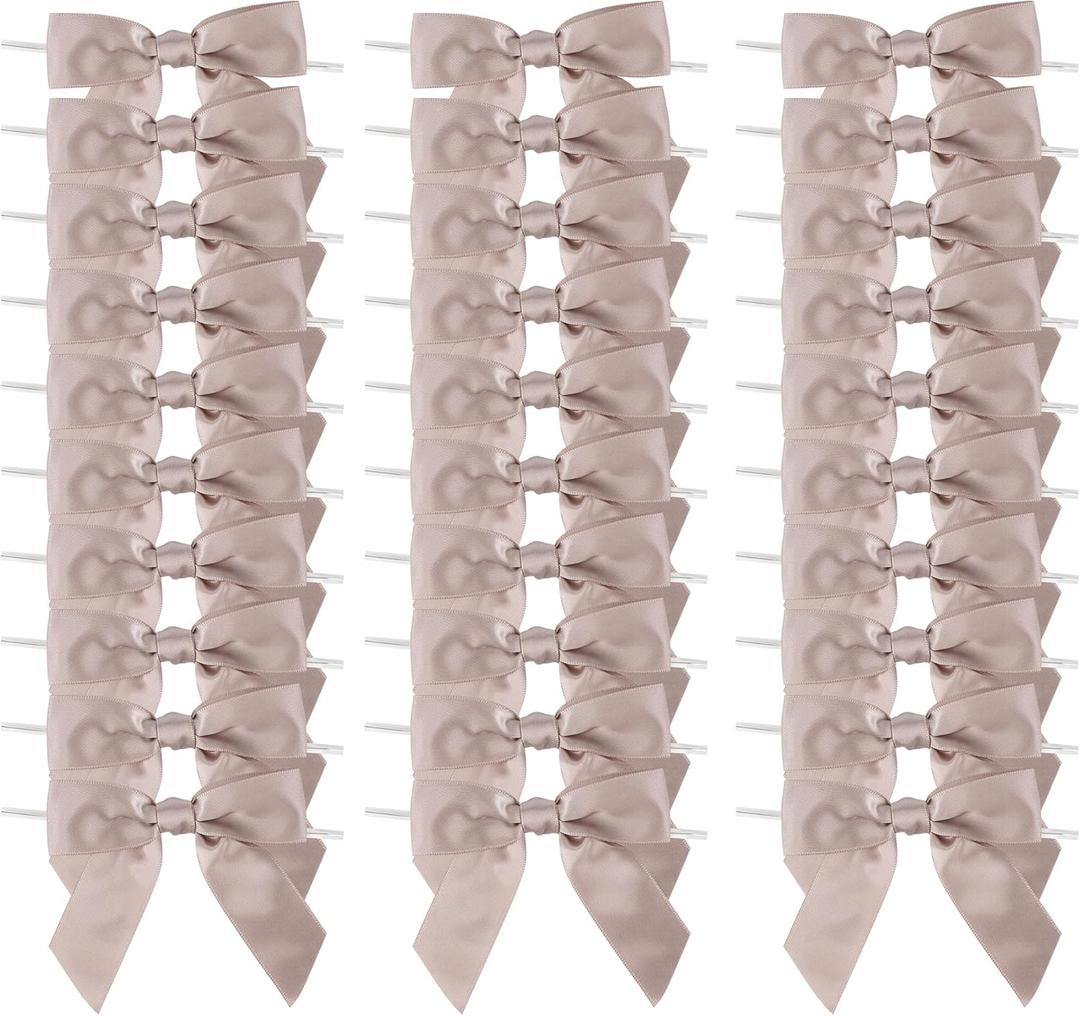 AIMUDI Dusty Rose Satin Ribbon Twist Tie Bows 3.5" Pretied Bows Premade Craft Bows for Treat Bags Cake Pop Gift Wrapping Basket Wedding Favors Cookie Candy Bagging Baby Shower - 50 Counts