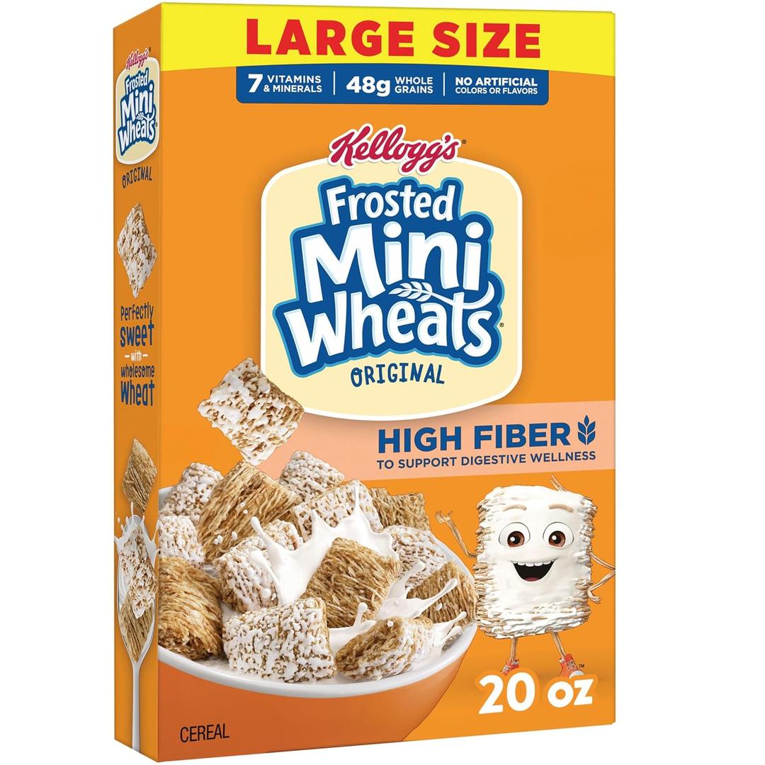 Kelloggs Frosted Mini-Wheats Breakfast Cereal, High Fiber, 48g Whole Grain, Large Size, 20 oz (20 Ounce (Pack of 1))