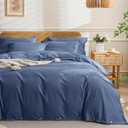 JELLYMONI Cotton Duvet Cover Queen Size - Blue Comforter Cover with Button 100% Washed Cotton 3PCS Breathable Soft Solid Bedding Set Duvet Cover 9090in & 2 Pillowcases (NO Comforter)