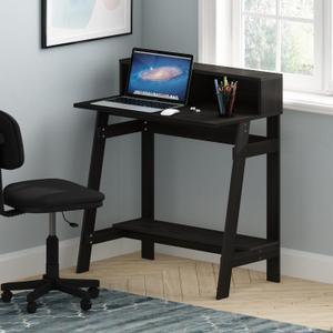 Furinno Simplistic 32-Inch Black Computer Desk, Small Office Desk, Rectangular Home Office Desk with Shelf, Gaming Desk for Home Office, Bedroom, Study Room, Black Espresso, 32-in Wide A-Frame
